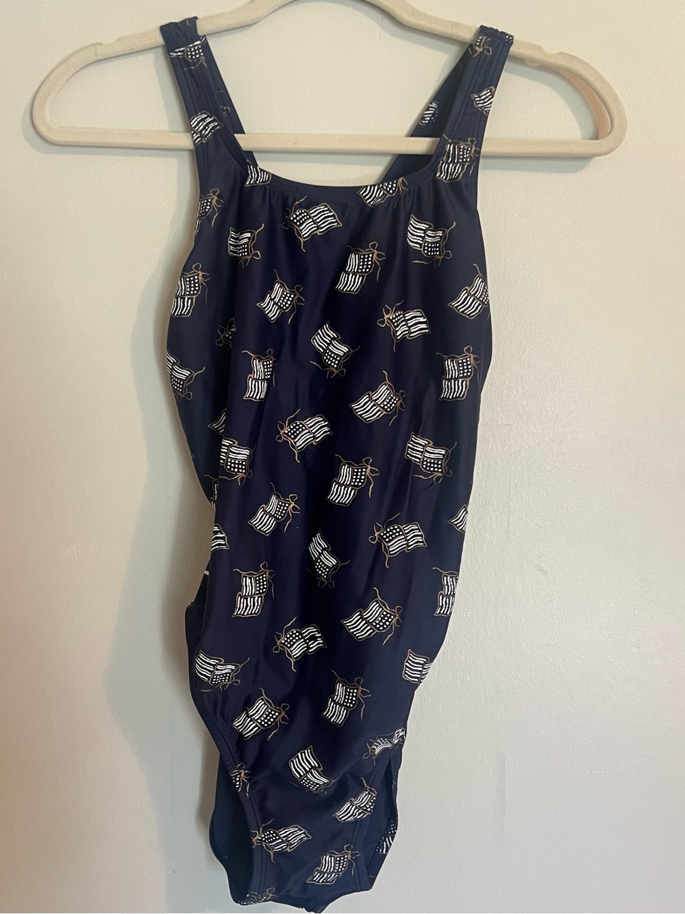 Speedo Navy One-Piece Swimsuit with White and Gold Flag Motif